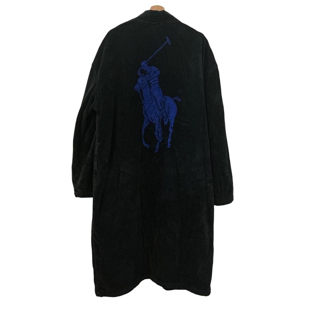 Polo Ralph Lauren Robe Mens L/XL Black Blue Big Pony Cotton Loungewear